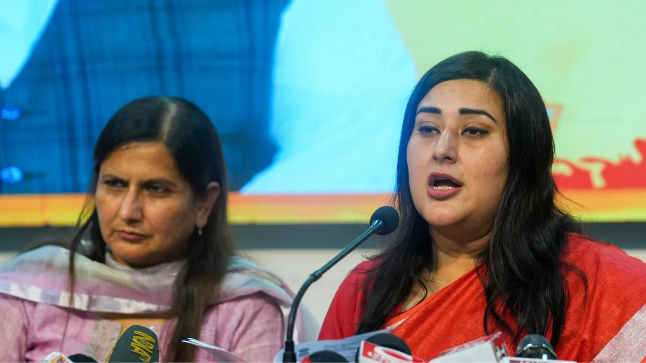 BJP MPs Bansuri Swaraj and Kamaljeet Sehrawat during a press conference in New Delhi on Tuesday, July,2,2024.