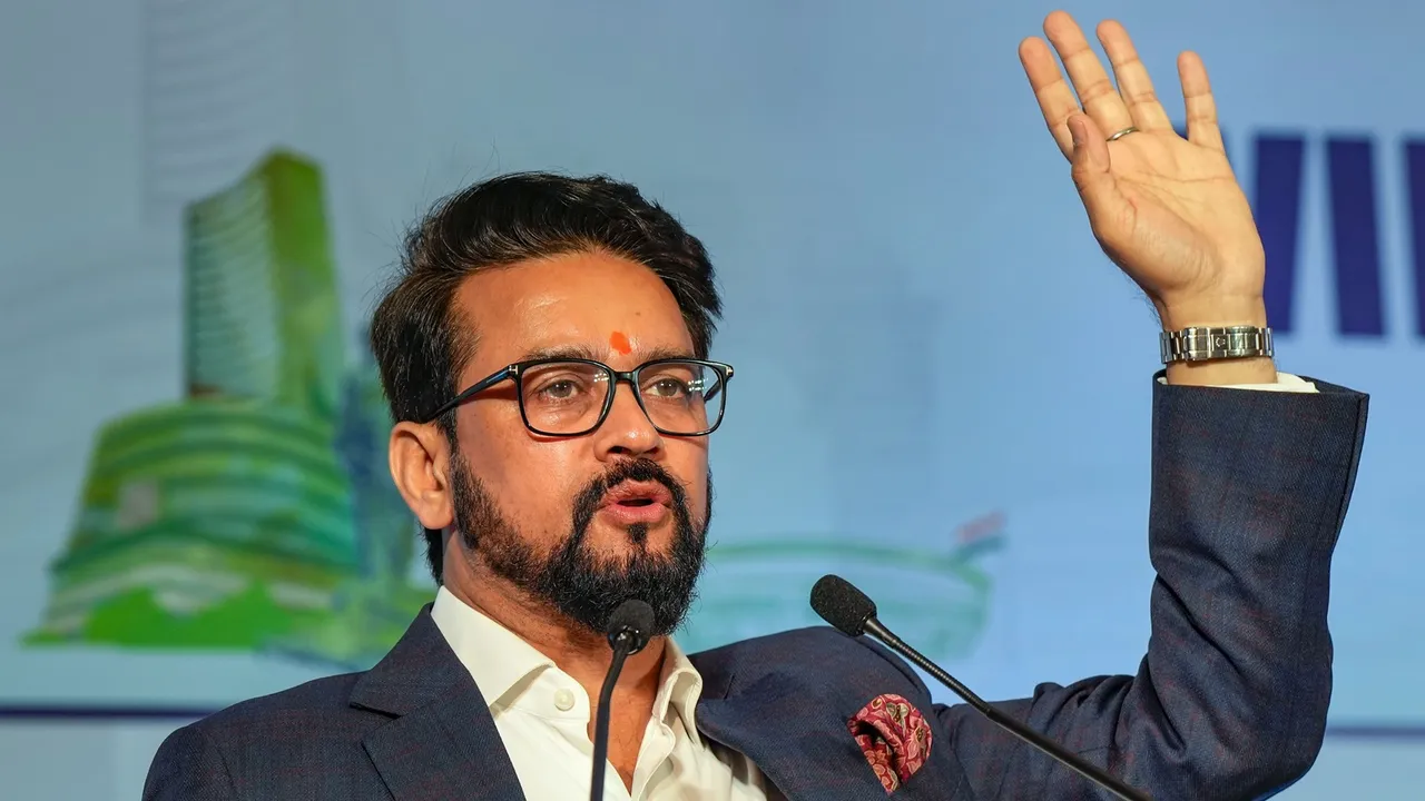 Union I & B Minister Anurag Thakur addresses the 'Viksit Bharat@2047' national conclave, in New Delhi