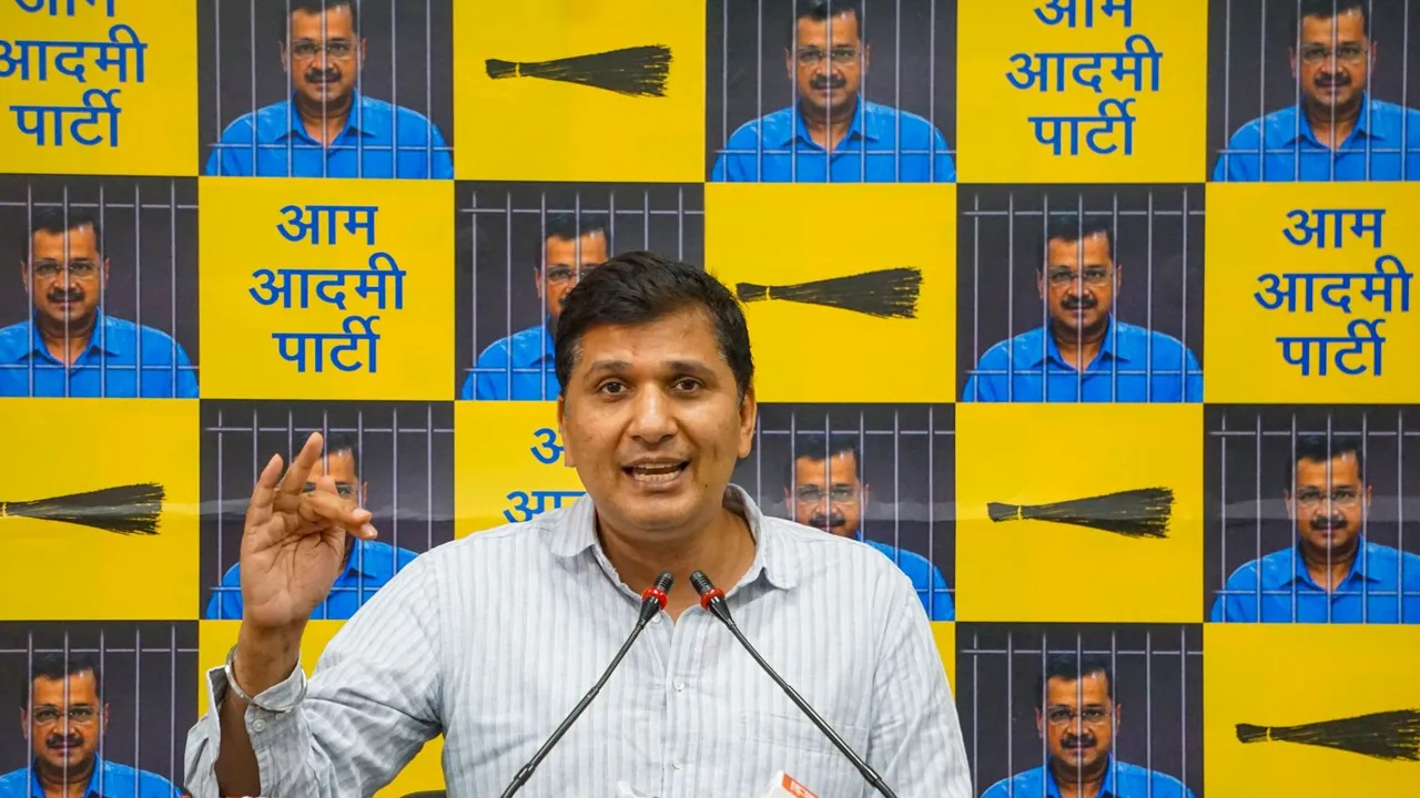 Delhi minister and AAP leader Saurabh Bhardwaj addressing a press conference in New Delhi