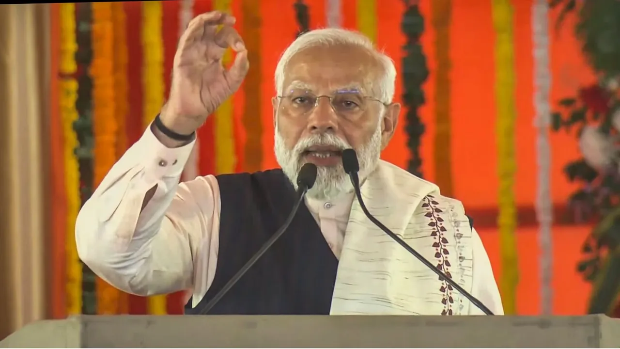 Prime Minister Narendra Modi addresses at the foundation stone laying and inauguration of multiple developmental projects, in Sindri, Dhanbad