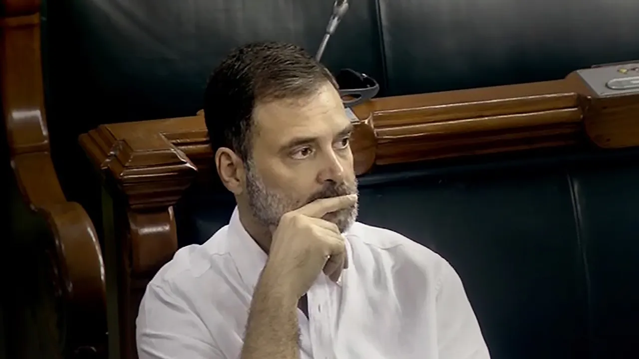 Congress MP Rahul Gandhi in the Lok Sabha during the Monsoon session of Parliament, in New Delhi