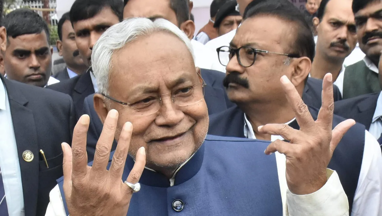 Bihar Chief Minister Nitish Kumar speaks to the media on the death anniversary of B R Ambedkar, in Patna