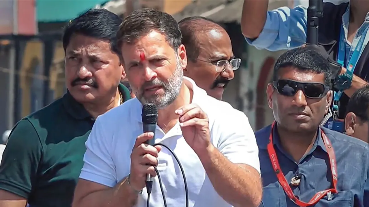 Congress leader Rahul Gandhi speaks during the 'Bharat Jodo Nyay Yatra', in Dondaicha, Maharashtra, Wednesday