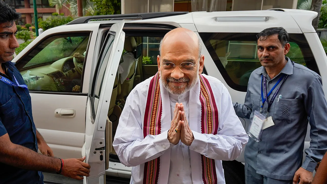 Union Home Minister Amit Shah at Parliament House complex during the Monsoon session, in New Delhi