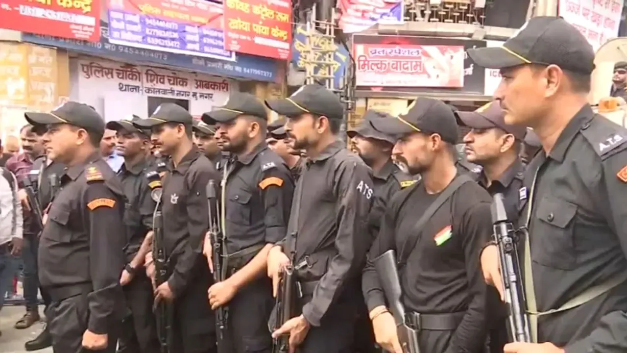 Muzaffarnagar DM Arvind Mallappa Bangari, SSP Abhishek Singh along with ATS commandos carried out a foot march in Muzaffarnagar, Uttar Pradesh