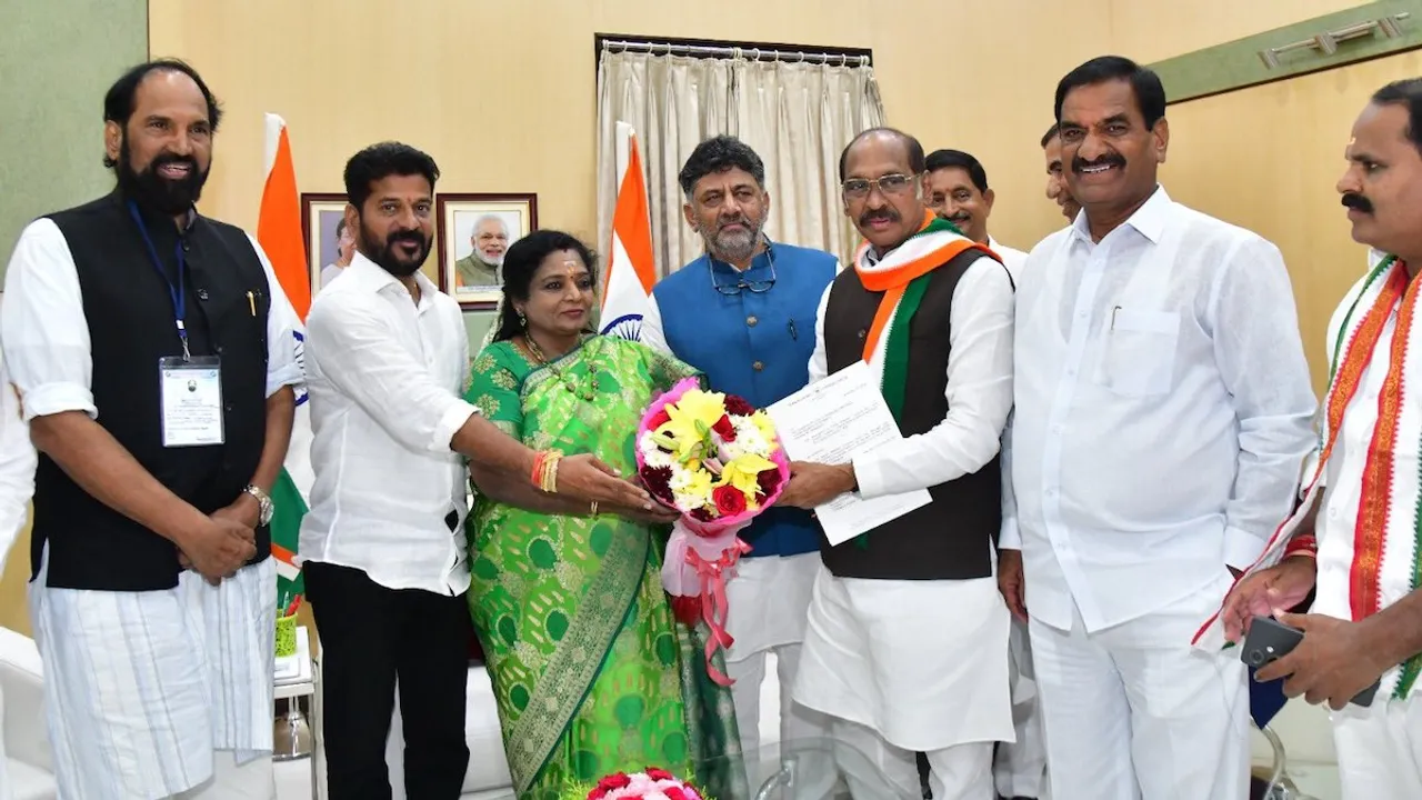 Congress leaders meet Governor Dr Tamilisai Soundararajan to stake claim to form government in Telangana