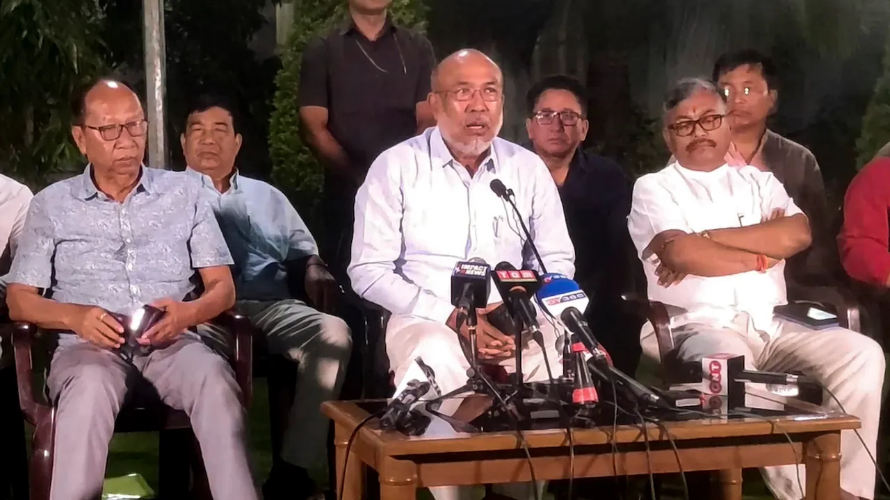 Manipur Chief Minister N Biren Singh addresses the media in Imphal, Thursday, July 20