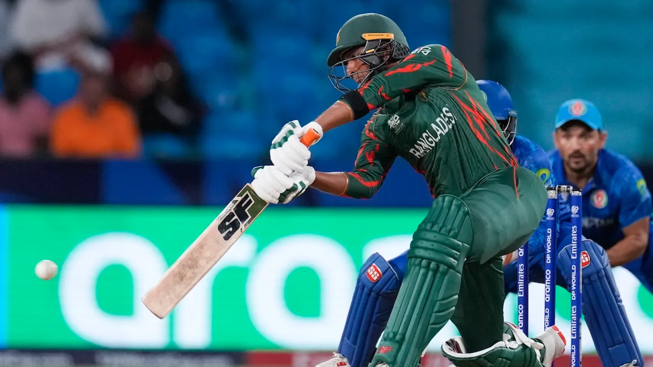 Bangladesh's Litton Das bats during the men's T20 World Cup cricket match between Afghanistan and Bangladesh at Arnos Vale Ground, Kingstown, Saint Vincent and the Grenadines, Monday, June 24, 2024.