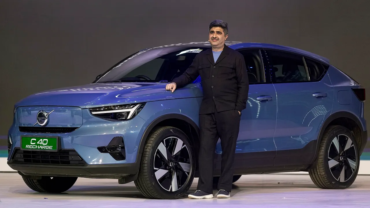 Volvo Car India Managing Director Jyoti Malhotra poses for photographs during the launch of Volvo's C40 Recharge car, in Mumbai