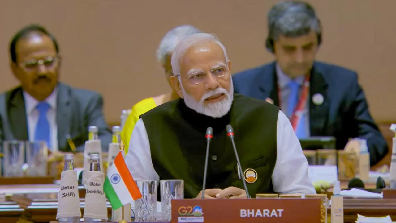 Delhi: Prime Minister Narendra Modi during the closing session of the G20 Summit 2023 at the Bharat Mandapam, in New Delhi, Sunday