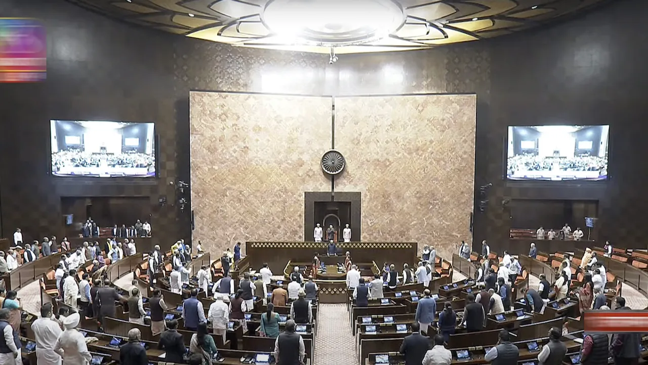 Parliamentarians in the Rajya Sabha on the first day of the Winter session of Parliament, in New Delhi, Monday, Dec. 4,