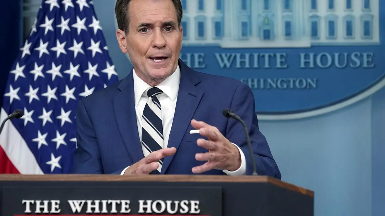 White House national security communications advisor John Kirby speaks during the daily briefing at the White House in Washington on May 17, 2024