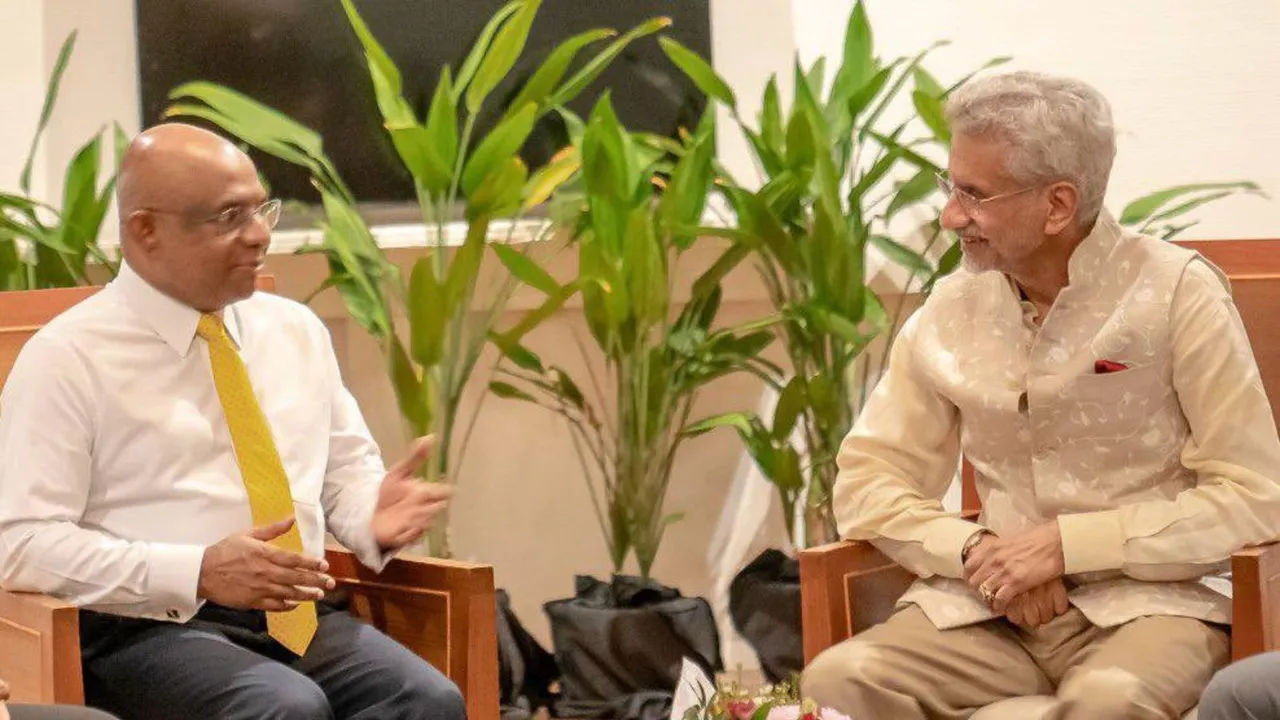 Maldivian Democratic Party President Abdullah Shahid with Indian External Affairs Minister S Jaishankar