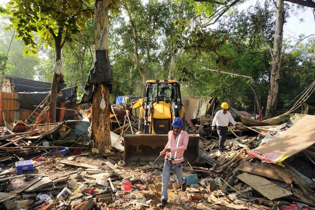 An anti-encroachment drive being carried near Bhairon Marg, in New Delhi