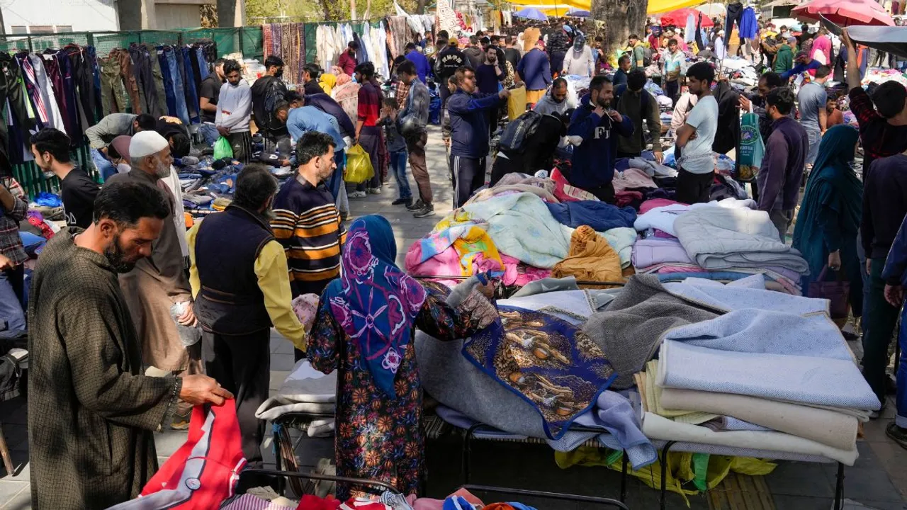 Muslims shop at a market for Eid-ul-Fitr, in Srinagar, Sunday, April 7, 2024
