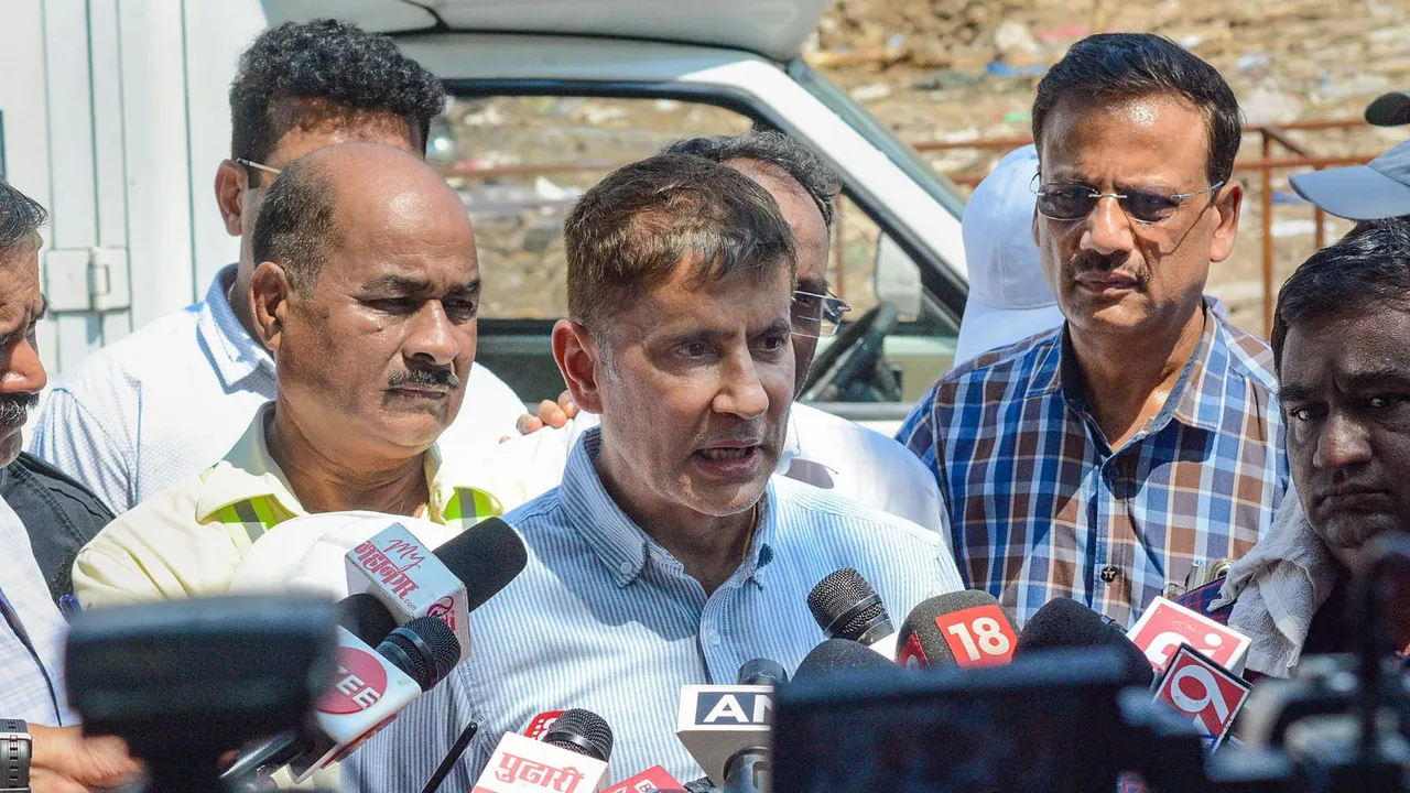 BMC Commissioner Bhushan Gagrani visits the site of the hoarding collapse at Ghatkopar, in Mumbai, Tuesday, May 14, 202