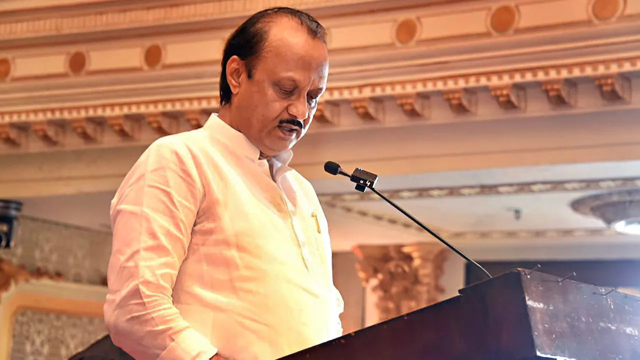 Nationalist Congress Party (NCP) leader Ajit Pawar takes oath as Maharashtra Deputy Chief Minister, during a ceremony at Raj Bhavan, in Mumbai, Sunday, July 2