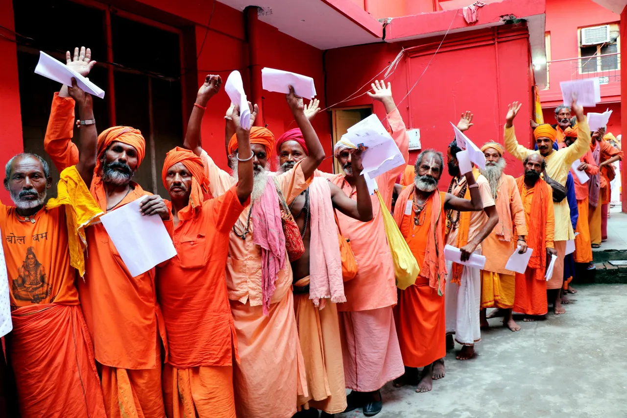 Sadhus get themselves registered for the Amarnath Yatra 2023, at Ram Mandir base camp, in Jammu