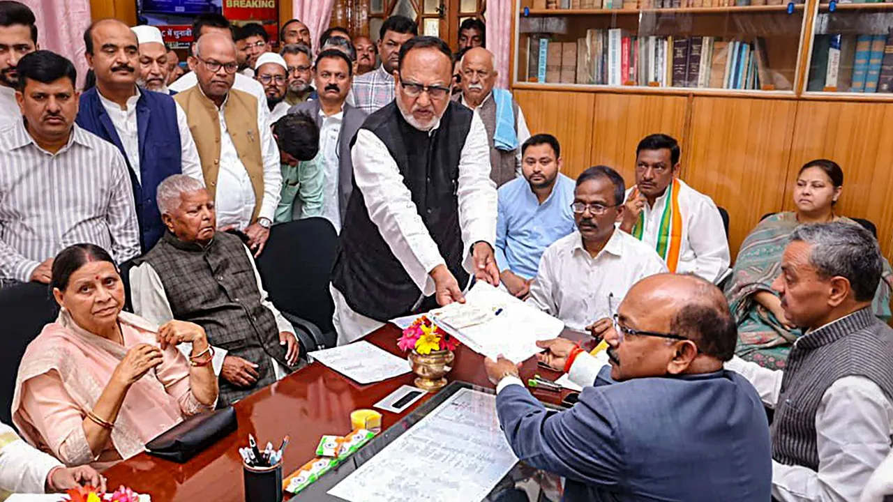 RJD's Rabri Devi and other grand alliance candidates file nomination papers for MLC polls, at the Bihar Assembly, in Patna