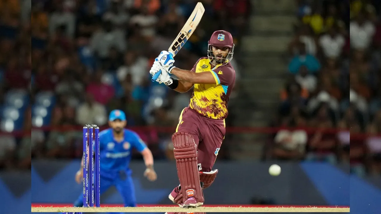 West Indies' Nicholas Pooran bats against Afghanistan during an ICC Men's T20 World Cup cricket match at Daren Sammy National Cricket Stadium in Gros Islet, Saint Lucia, Monday, June 17, 2024.