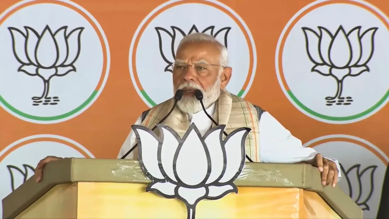 Prime Minister Narendra Modi addresses a public meeting for the Lok Sabha elections, in Palamu district, Saturday, May 4, 2024.