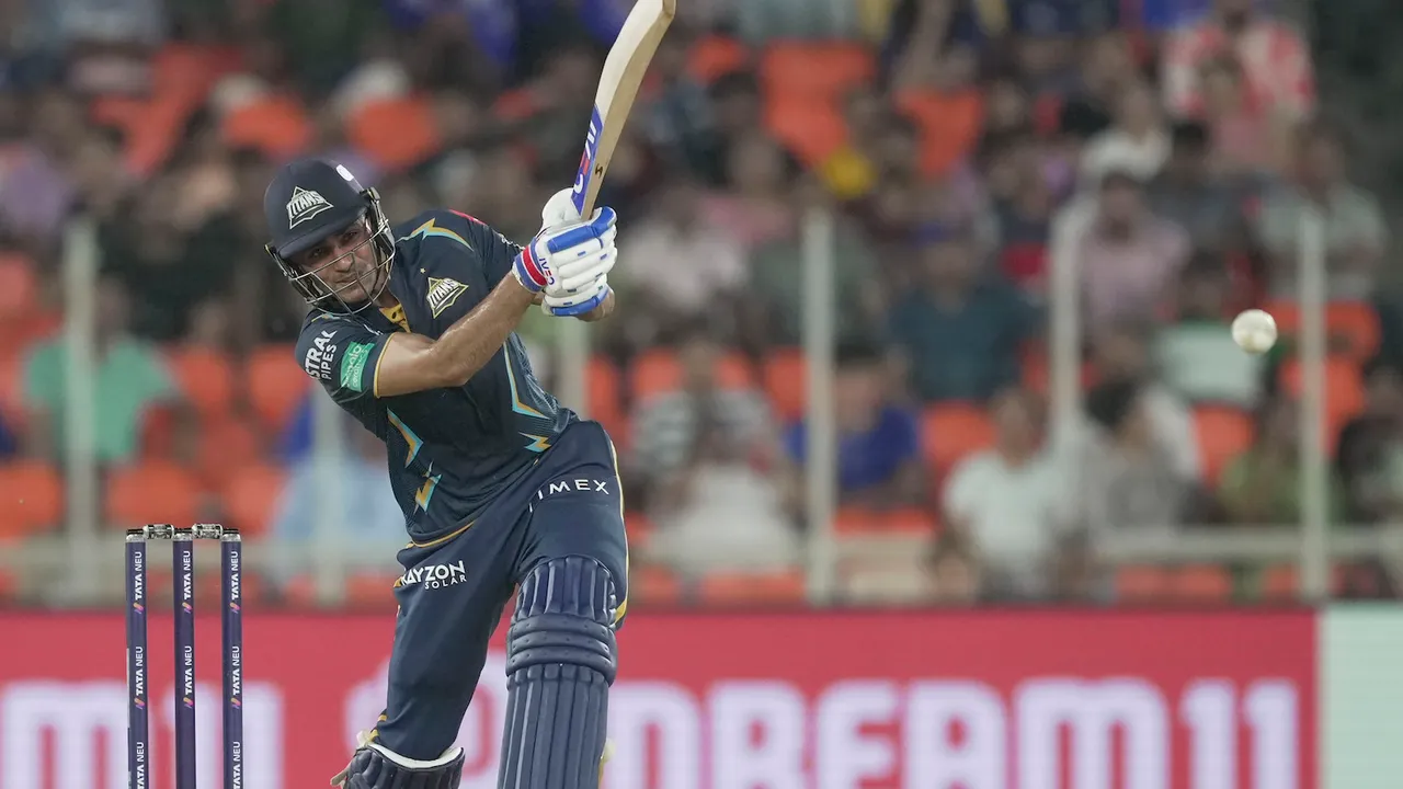 Gujarat Titans batter Shubman Gill in action during the IPL 2023 cricket playoff match between Gujarat Titans and Mumbai Indians at the Narendra Modi Stadium on May 26