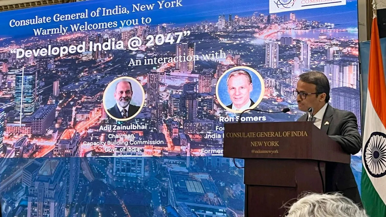 Consul General of India in New York Binaya Srikanta Pradhan speaks during 'Developed India @2047' programme organized by the Consulate General of India in New York, USA