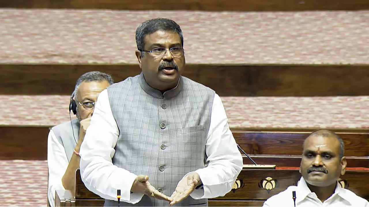 Union Education Minister Dharmendra Pradhan speaks in the Rajya Sabha during the Monsoon session of Parliament, in New Delhi, Monday, July 29, 2024.