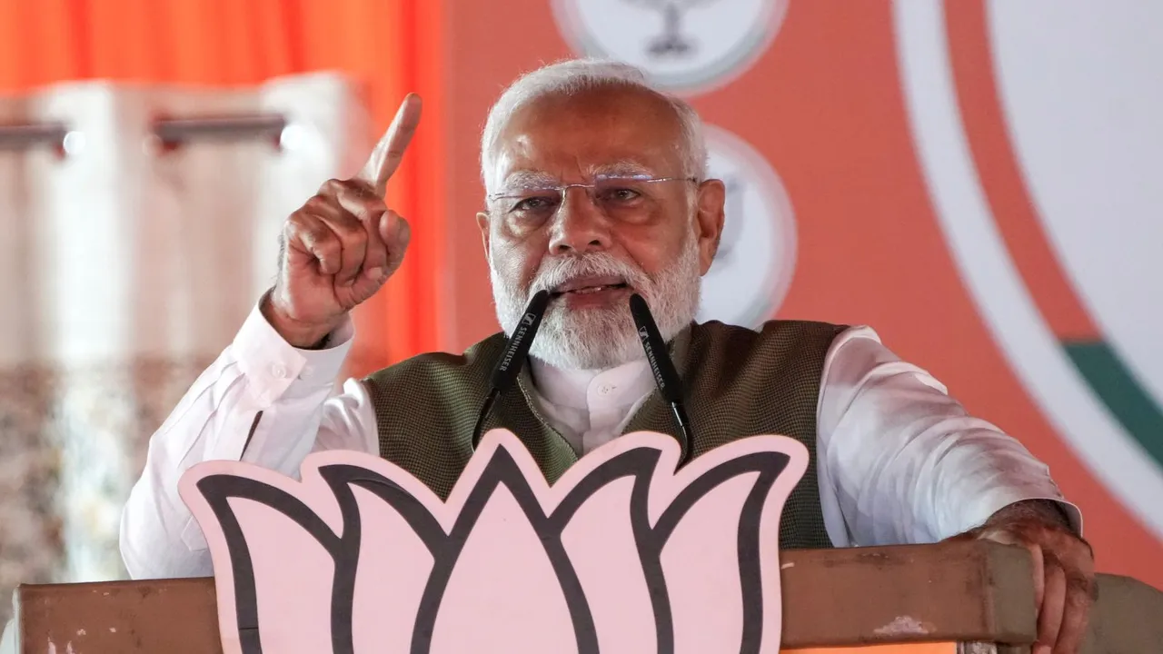Prime Minister Narendra Modi addresses a public meeting ahead of the second phase of Jammu and Kashmir Assembly elections, in Srinagar, Thursday, Sept. 19, 2024.