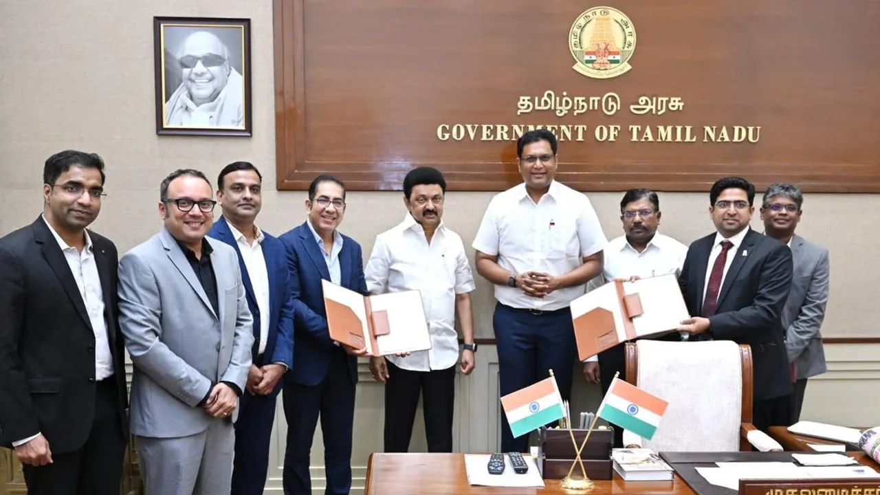 Chief Minister M.K. Stalin and State Industries Minister T.R.B. Rajaa after signing an MoU with Dabur for the establishment of its first manufacturing plant in South India, in Chennai on Thursday, August 22, 2024