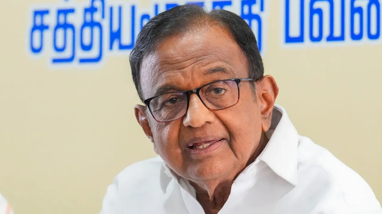 Congress leader P Chidambaram addresses a press conference after the Lok Sabha elections results, at the party headquarters, Sathyamurthy Bhavan, in Chennai, Friday, June 7, 2024.