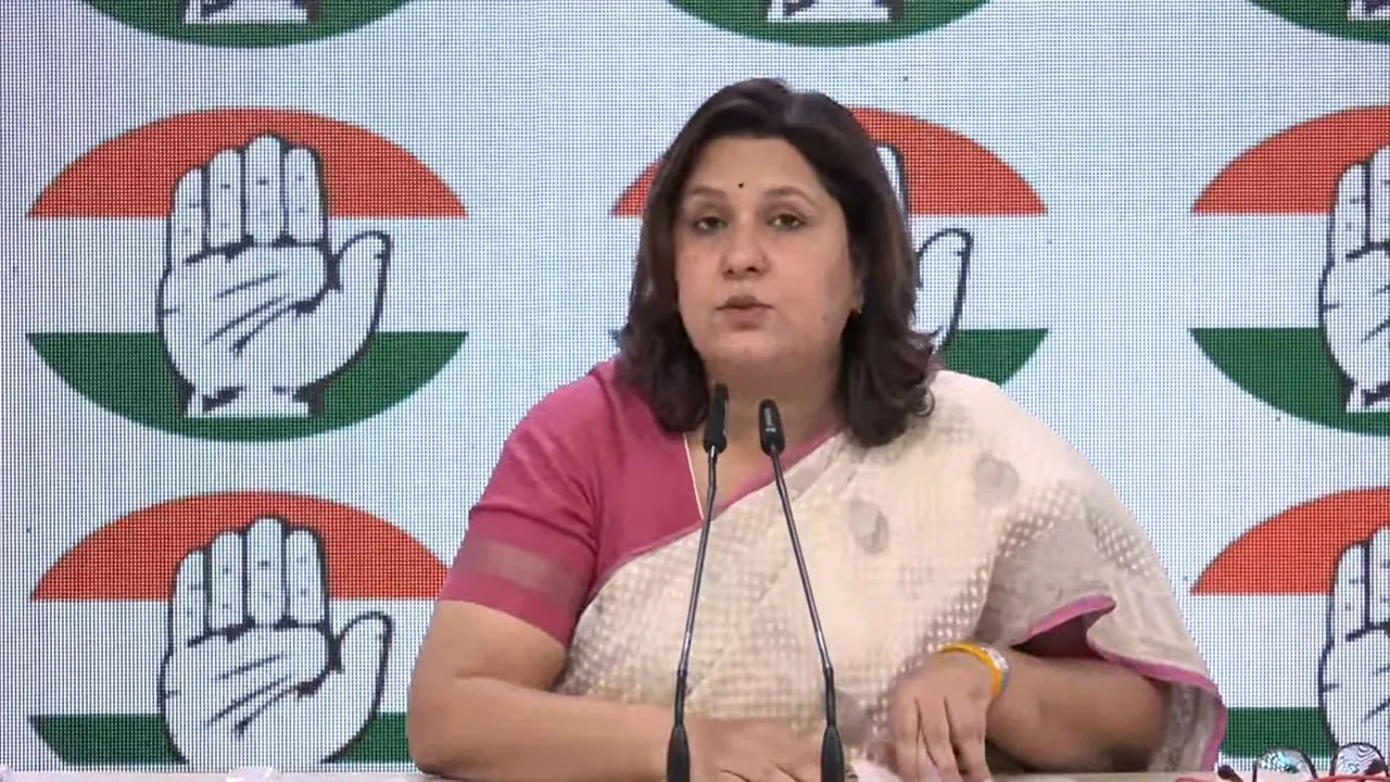 Congress spokesperson Supriya Shrinate addressing press conference, in New Delhi
