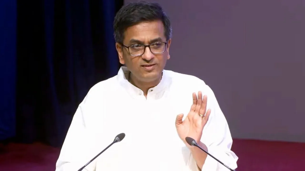 hief Justice of India D Y Chandrachud addresses the end of special Lok Adalat week to celebrate 75 years of Supreme Court of India, in New Delhi, Saturday, Aug. 3