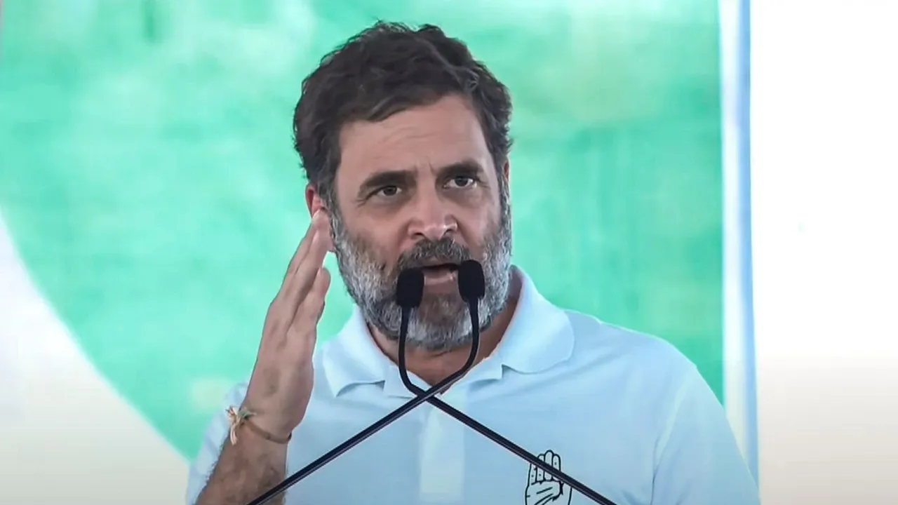 Leader of Oppostion in Lok Sabha and Congress leader Rahul Gandhi speaks during a public meeting ahead of Haryana Assembly elections, in Sonipat district, Haryana, Tuesday, Oct. 1, 2024.