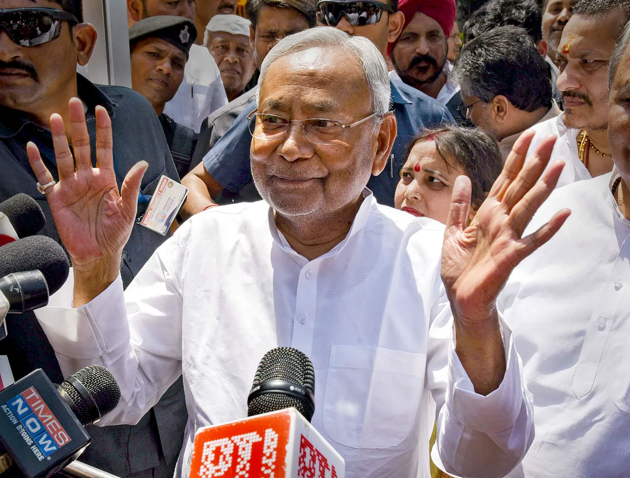 Nitish Kumar talks to the media