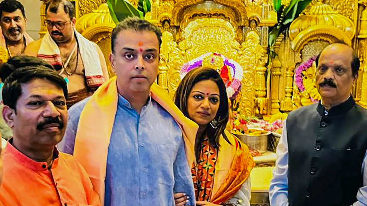 Milind Deora with wife Pooja offers prayers at the Siddhivinayak Temple, in Mumbai