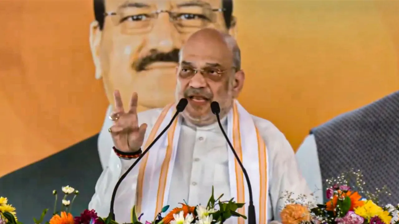 Union Home Minister and BJP leader Amit Shah speaks during a public meeting for J&K Assembly elections, at Chenani, in Udhampur district, Jammu & Kashmir, Thursday, Sept. 26, 2024.