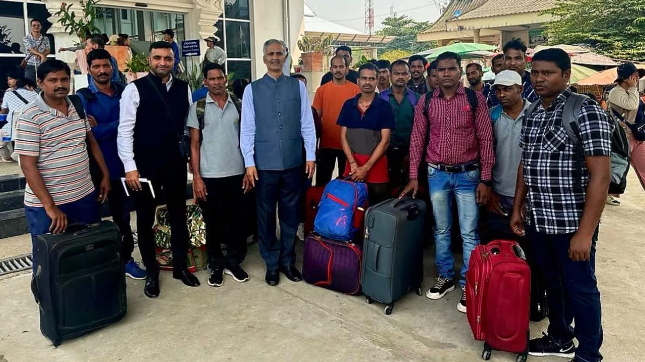 17 Indian workers who were lured into unsafe and illegal work in Laos and are on their way back home.