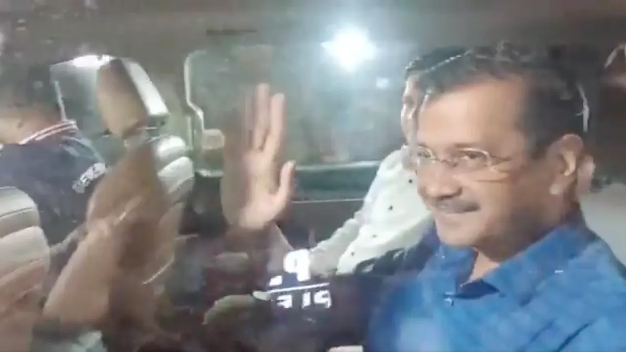 Arvind Kejriwal leaving CBI headquarters after questioning in liquor scam