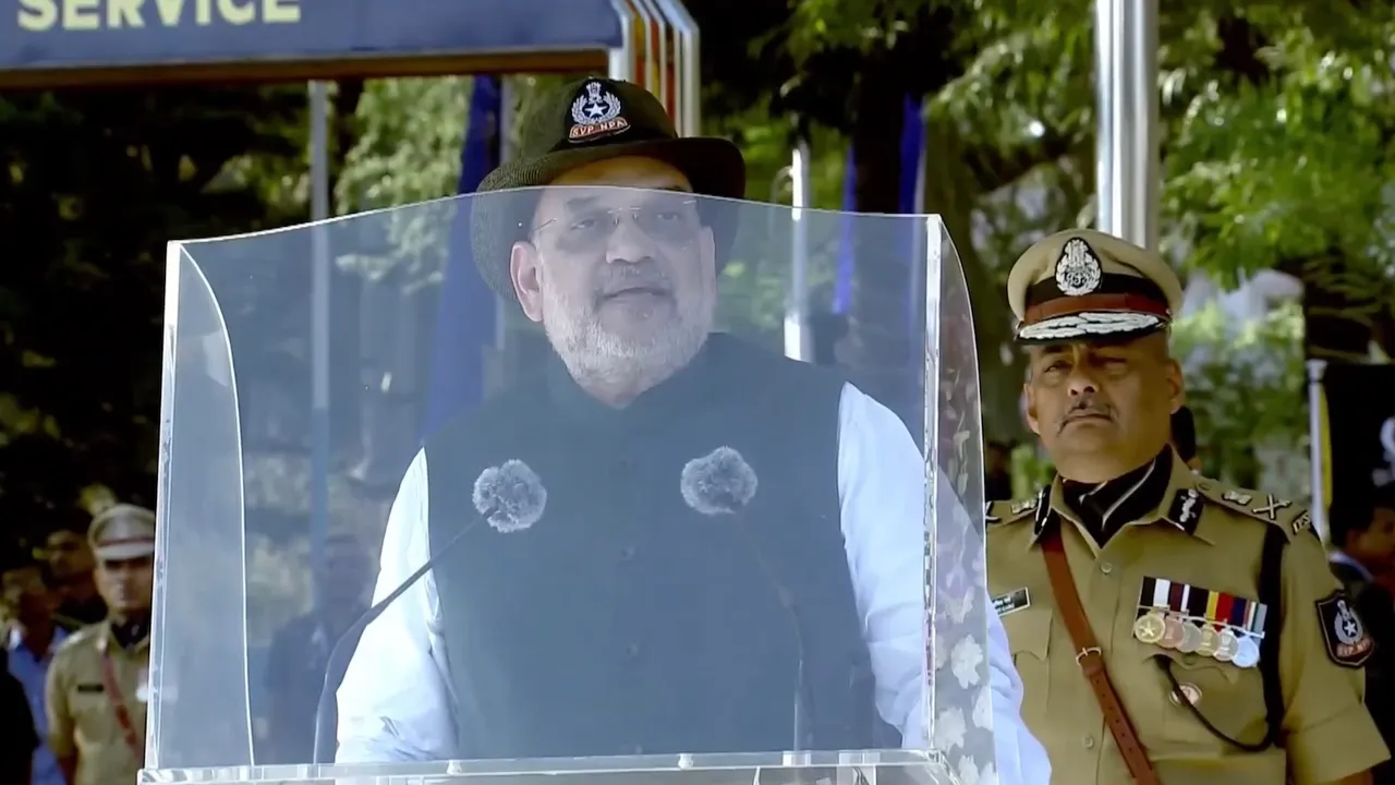 Amit Shah addressing the ‘Dikshant Parade’ of the IPS probationers of the 74 RR batch at SVPNA, Hyderabad