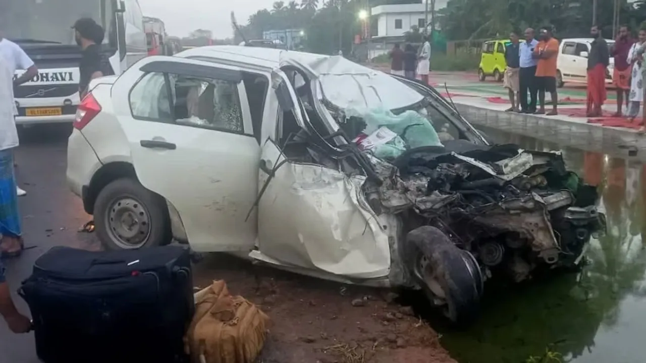 A man who returned to Kerala from America died in a road accident on his way home at Thalassery in Kannur district on Wednesday