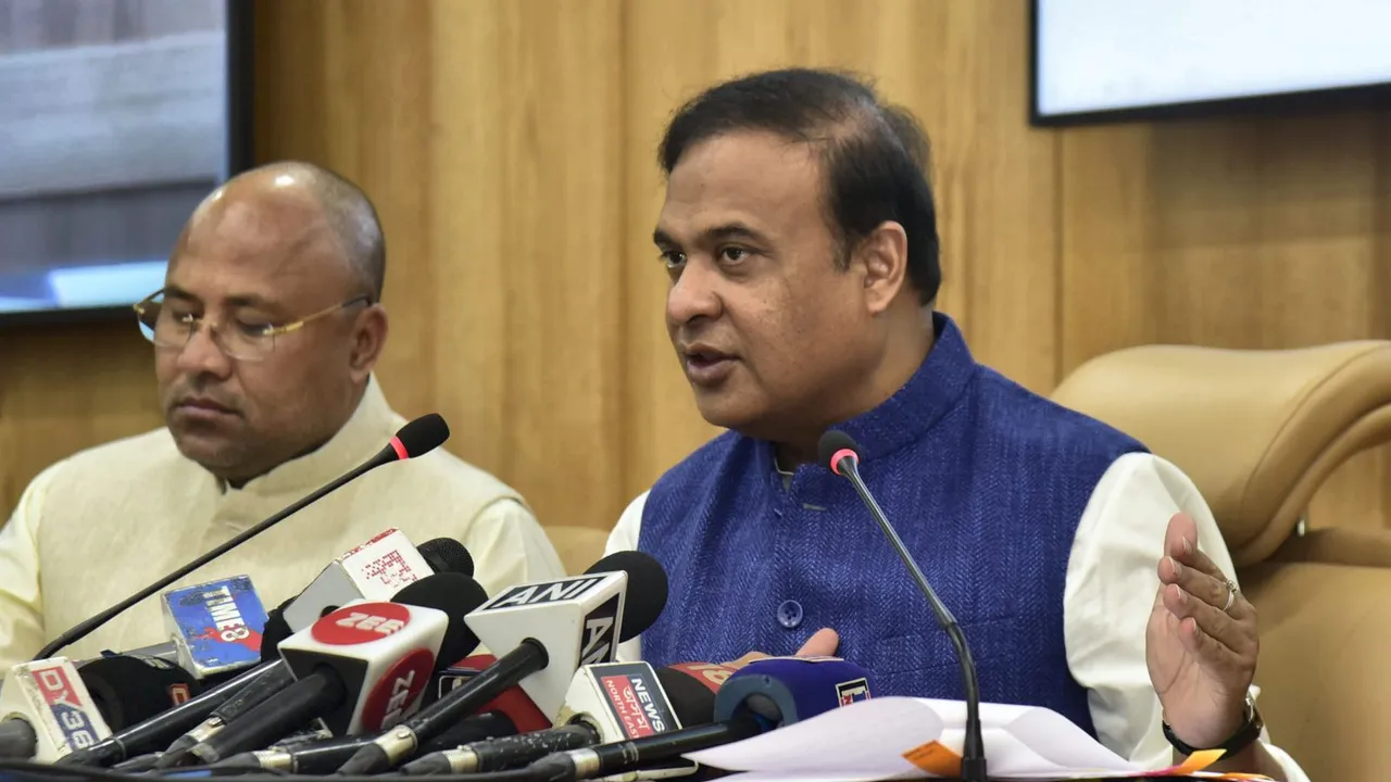 Assam Chief Minister Himanta Biswa Sarma addresses the media, at Assam Secretariat in Guwahati