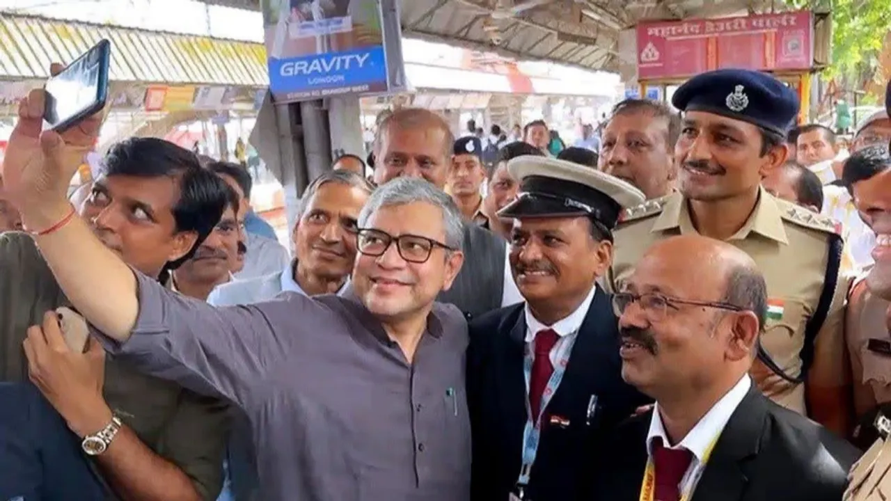 Railway Minister Ashwini Vaishnaw travelled by a local train on Friday