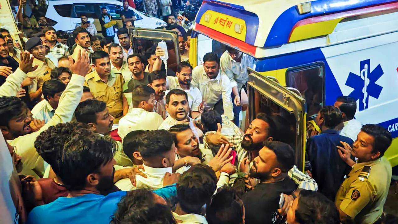 Shiv Sena leaders Mahesh Gaikwad and Rahul Patil being taken to a hospital after they were allegedly shot by BJP MLA Ganpat Gaikwad, Friday, Feb. 2, 2024.
