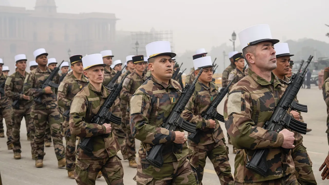 Marching contingent from France during rehearsal for the Republic Day Parade 2024, in New Delhi