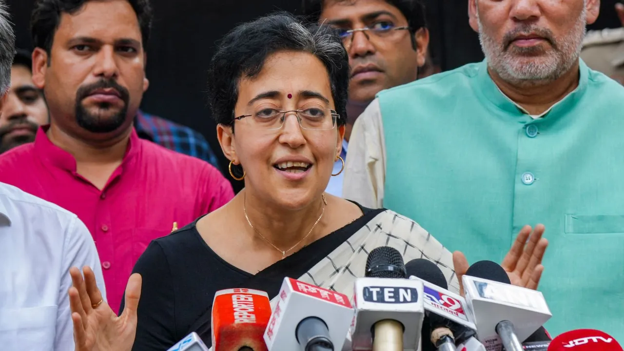 Delhi Minister Atishi addresses the media after a meeting of the AAP legislative party in which she was unanimously chosen as the next chief minister, in New Delhi, Tuesday, Sept. 17, 2024.