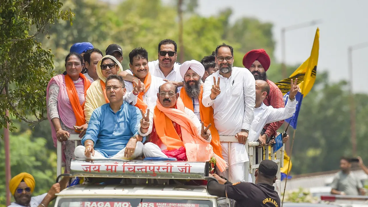 Aam Admi Party (AAP) candidate Mohinder Bhagat after winning by-poll from Jalandhar West Assembly constituency, in Jalandhar, Saturday, July 13, 2024.