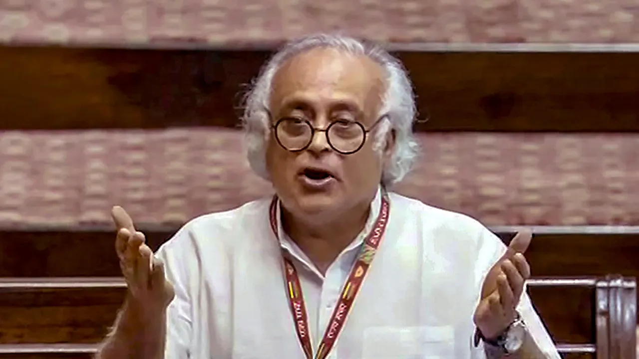 Congress MP Jairam Ramesh speaks in the Rajya Sabha during the special session of the Parliament, in New Delhi