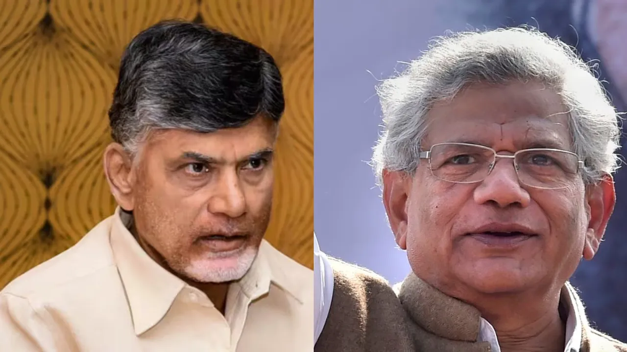 Andhra Pradesh Chief Minister Chandrababu Naidu and CPI(M) general secretary Sitaram Yechury