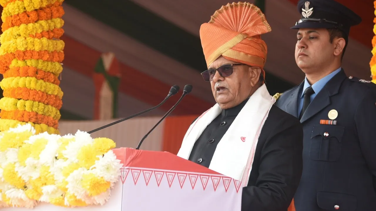 Governor of Assam Gulab Chand Kataria unfurls the National Flag at Khanapara Veterinary Ground, Guwahati